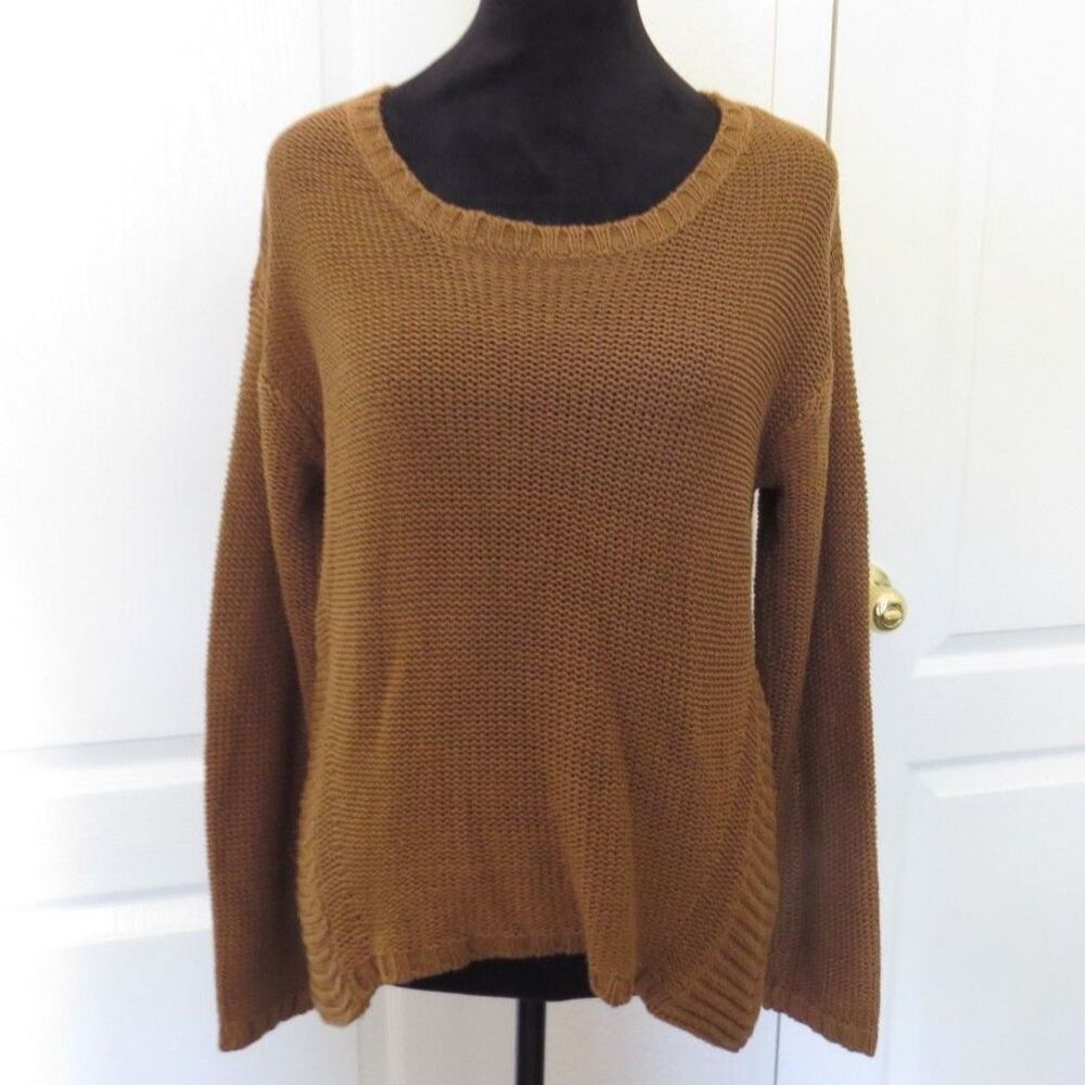 Harper Heritage Women's Brown Textured Open Knit Boho Slouchy Sweater L EUC